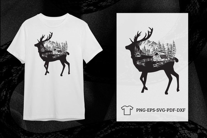 Wilderness Deer Mountain Landscape Scene SVG Diy Crafts Svg Files For ...