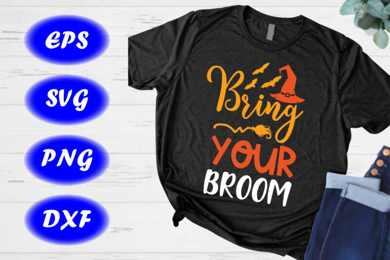 Baking Your Broom Halloween Hat, Bats Broom Shirt Print Template