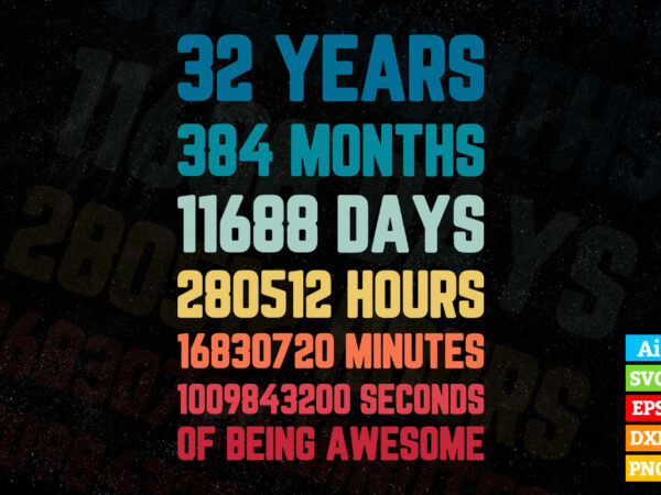 32 Years 384 Months Of Being Awesome 32nd Birthday Vintage Editable 