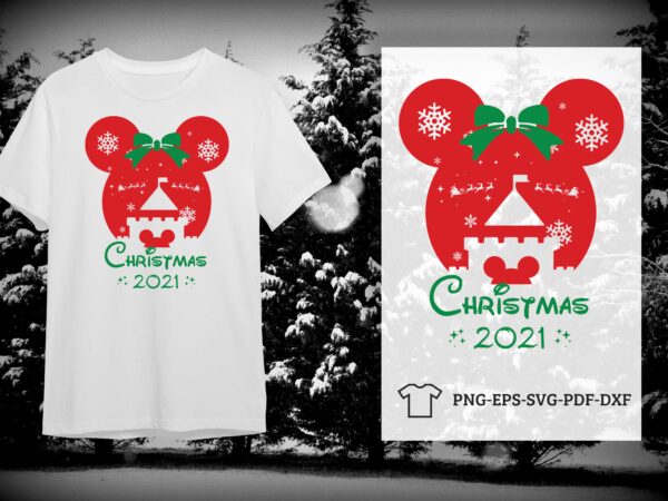 Christmas 2021 gift, mickey head castle silhouette svg diy crafts svg files for cricut, silhouette sublimation files t shirt vector file