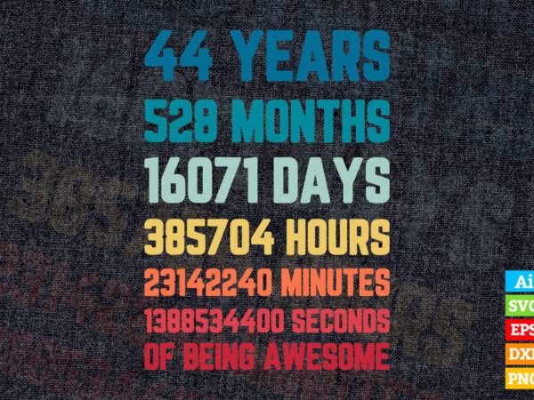 44 Years 528 Months of Being Awesome 44th Birthday vintage editable ...