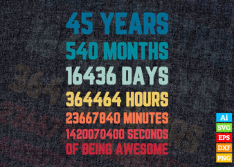 45 Years 540 Months of Being Awesome 45th Birthday vintage editable ...