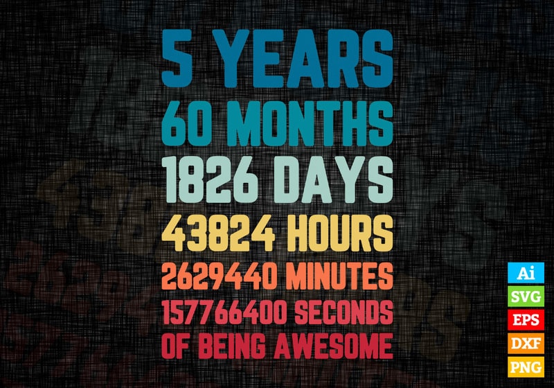 5 Years Months of Being Awesome 5th Birthday vintage editable vector t ...