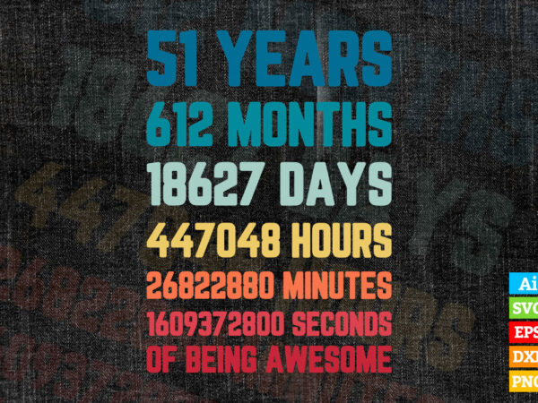 51 Years 612 Months of Being Awesome 51st Birthday vintage editable ...