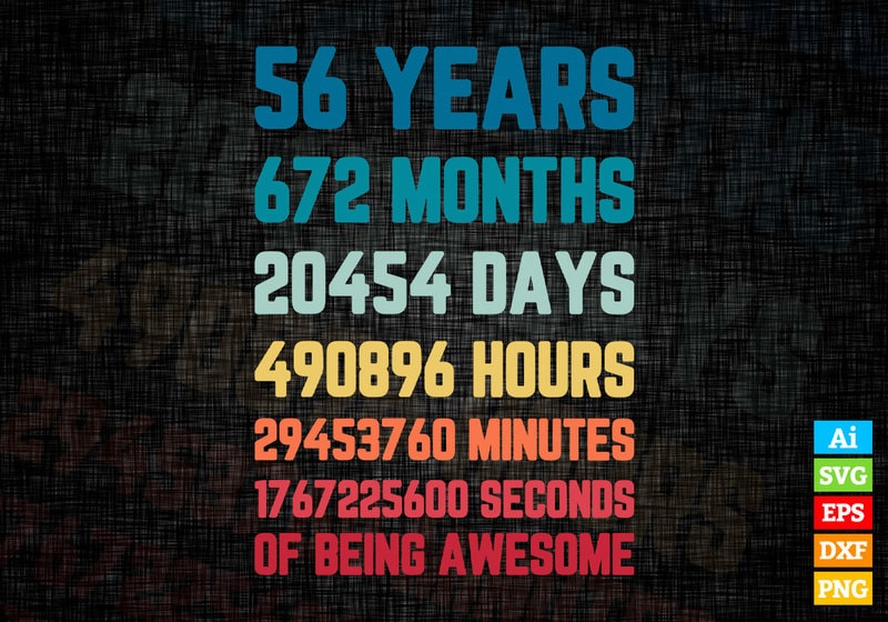 56 Years 672 Months of Being Awesome 56th Birthday vintage editable ...