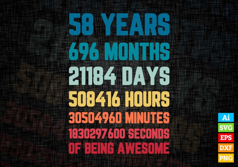 58 Years 696 Months of Being Awesome 58th Birthday vintage editable ...