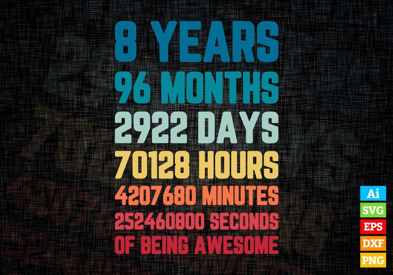 8 Years 96 Months of Being Awesome 8th Birthday vintage editable vector ...