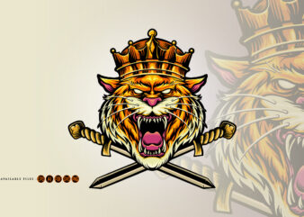 Angry King Tiger Sword Logo Illustrations t shirt vector