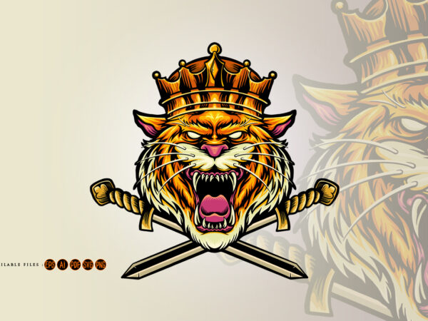 Angry king tiger sword logo illustrations t shirt vector