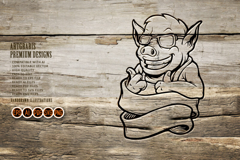 Pig Cool Delicious Silhouette Banner