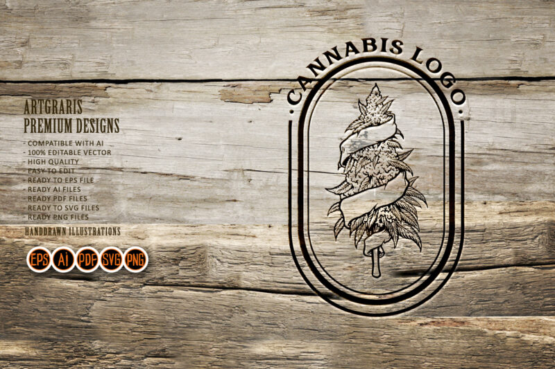 Vintage Cannabis Plant Logo Silhouette