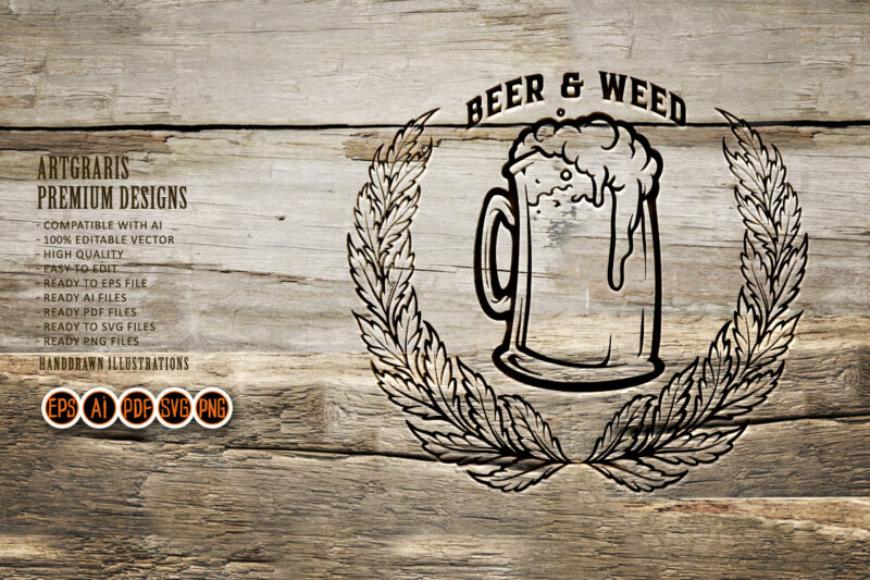 Glass Beer Badge Weed Hemp Silhouette