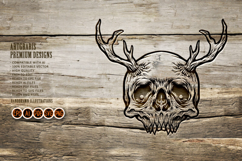 Skull with Deer Horns Silhouette Tattoo