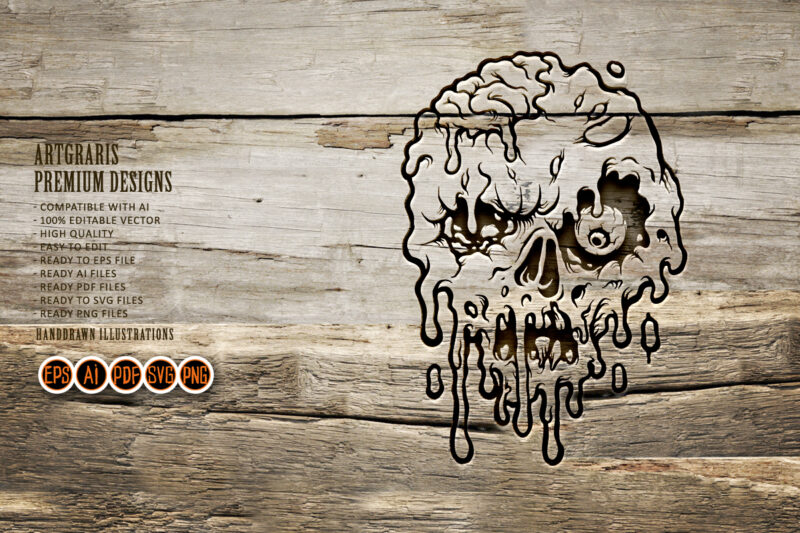 Melting Skull Silhouettte Clip Art