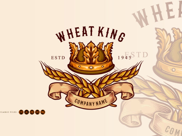 Wheat king crown logo badge illustrations t shirt design for sale