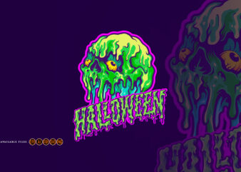 Skull Melting Halloween Text Illustrations