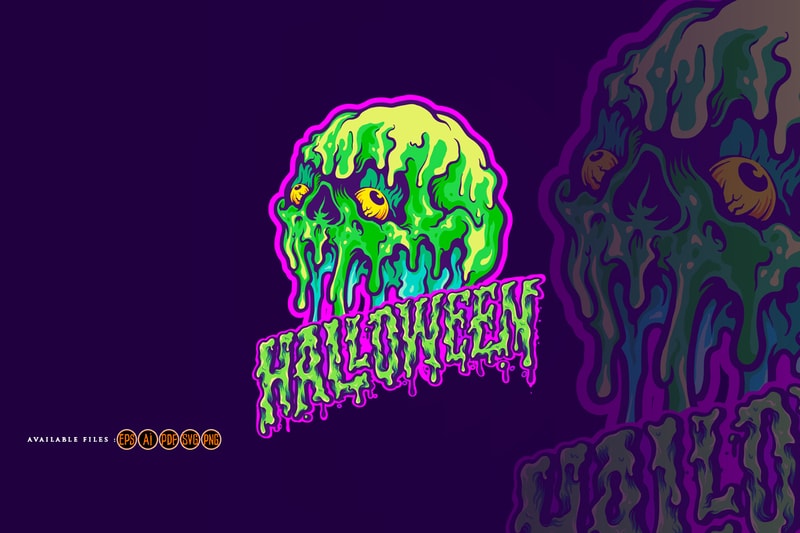 Skull Melting Halloween Text Illustrations - Buy t-shirt designs