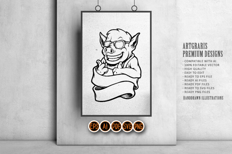 Pig Cool Delicious Silhouette Banner