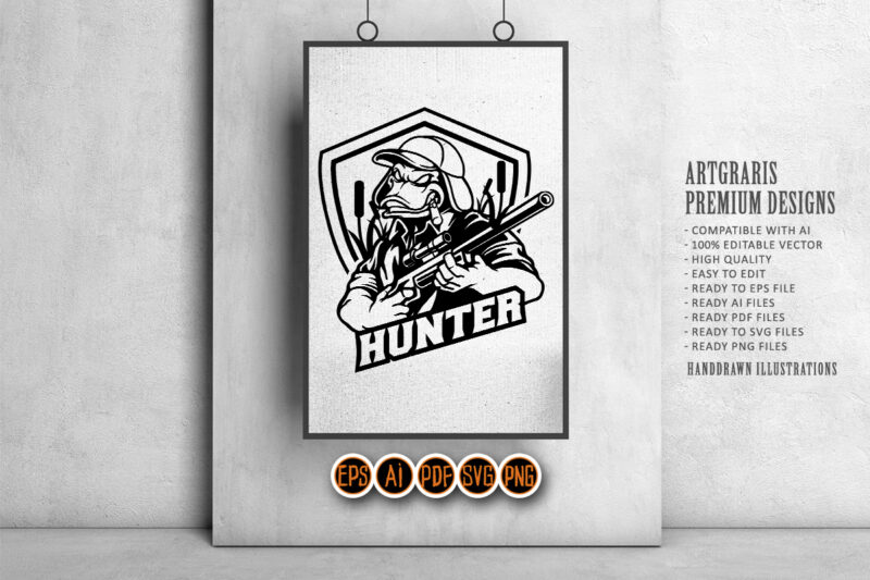 Duck Hunter Mascot Badge Silhouette