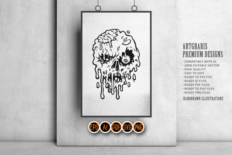 Melting Skull Silhouettte Clip Art