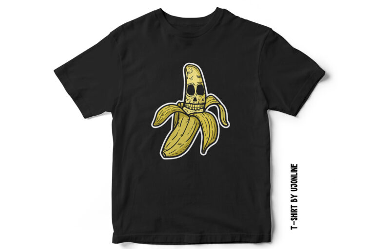 Banana Skull, Halloween T-Shirt design, Funny T-Shirt design, Funny Halloween Banana Character, Banana Vector