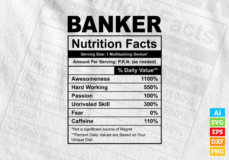 Banker Funny Nutrition Facts Editable Vector T Shirt Design In Ai Svg