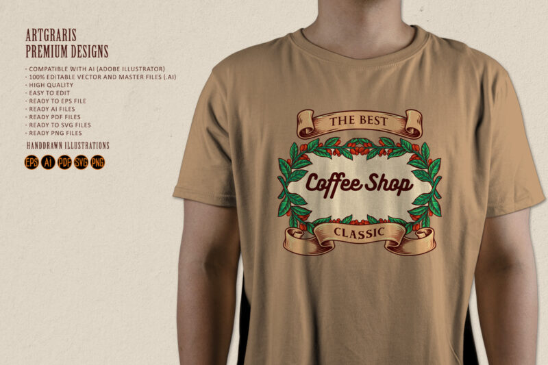 Coffee Shop Classic with Vintage ribbon Badge