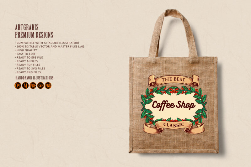 Coffee Shop Classic with Vintage ribbon Badge