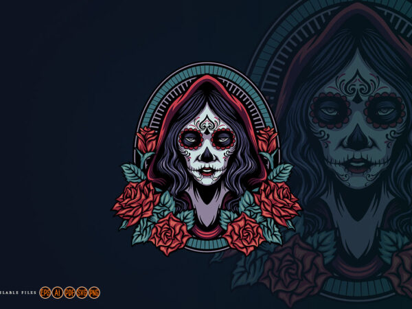 Beautiful girl mexican calavera catrina t shirt template