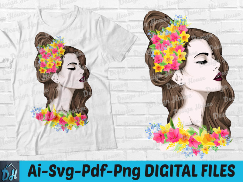 Girl Flower Wreath On Vector t-shirt design, Hot Flower Garden