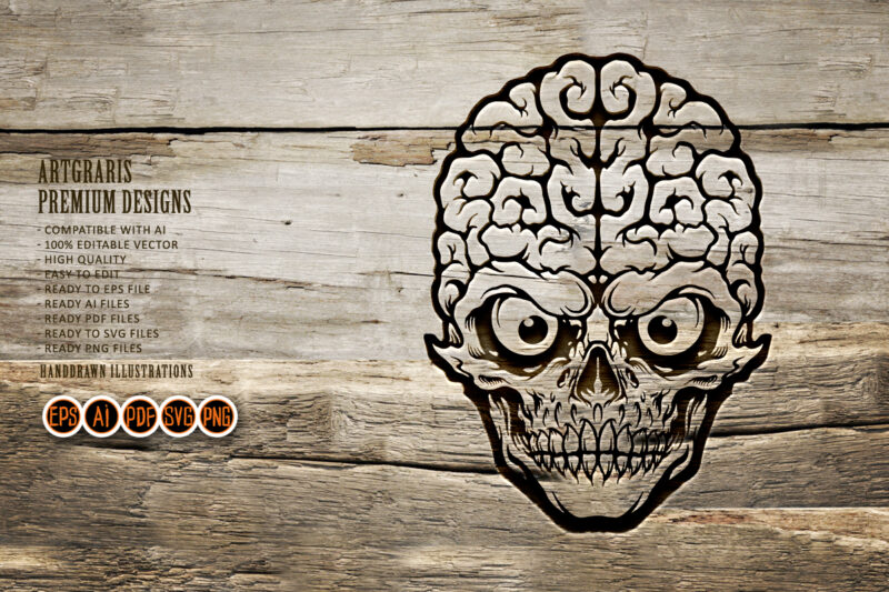 Head Skull Brain Mascot Silhouette