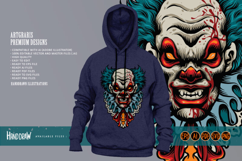 Evil scary clown terror Halloween Illustrations