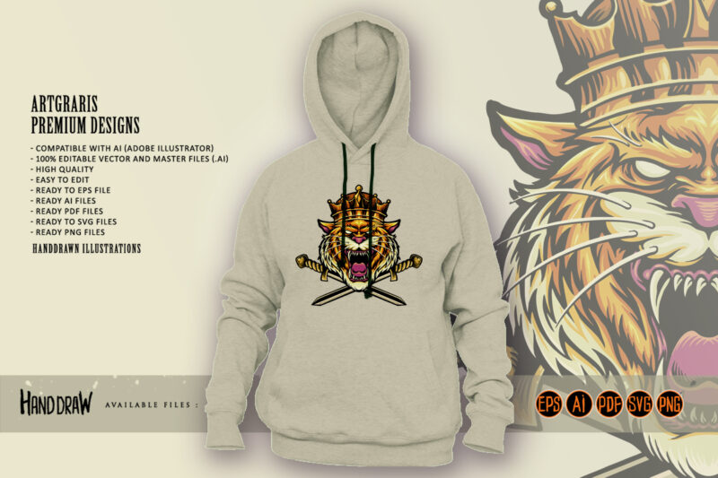 Angry King Tiger Sword Logo Illustrations