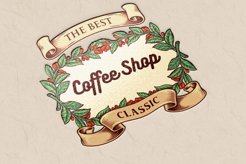 Coffee Shop Classic with Vintage ribbon Badge