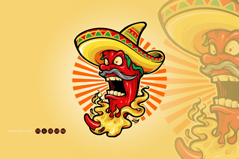 Mexican Red Hot Chili Pepper With Hat Mascot Logo Buy T Shirt Designs