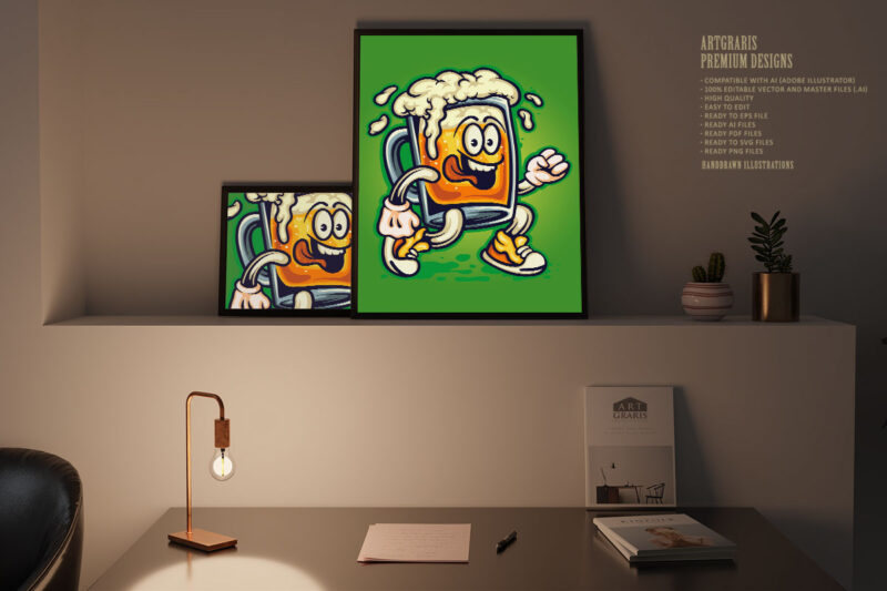 Beer Glass Mascot Cartoon Cute Illustrations