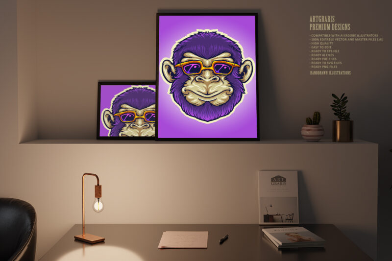 Cool Monkey Head Sunglasses Mascot