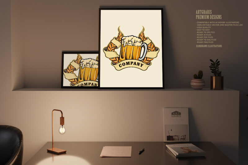 Wheats a glass Beer Badge Illustrations