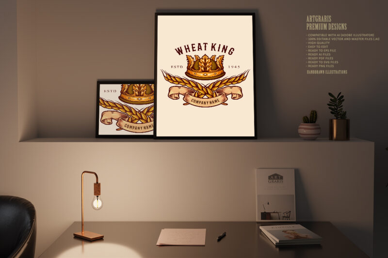 Wheat King Crown Logo Badge illustrations