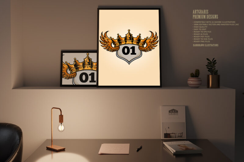 Badge King Flying Crown Illustration