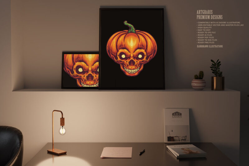 Halloween jack o lantern pumpkin skull head