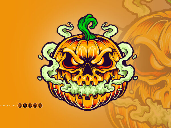 Smoking pumpkin clouds halloween t shirt template vector