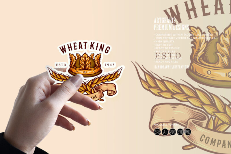 Wheat King Crown Logo Badge illustrations