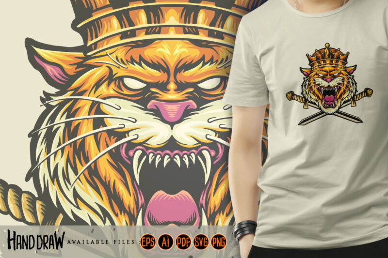 Angry King Tiger Sword Logo Illustrations