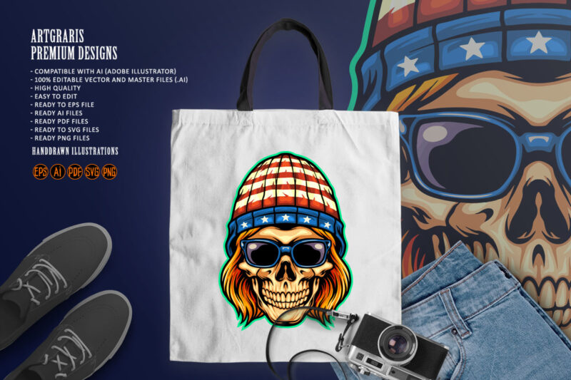 American Hat Skull Rockstar Mascot - Buy t-shirt designs