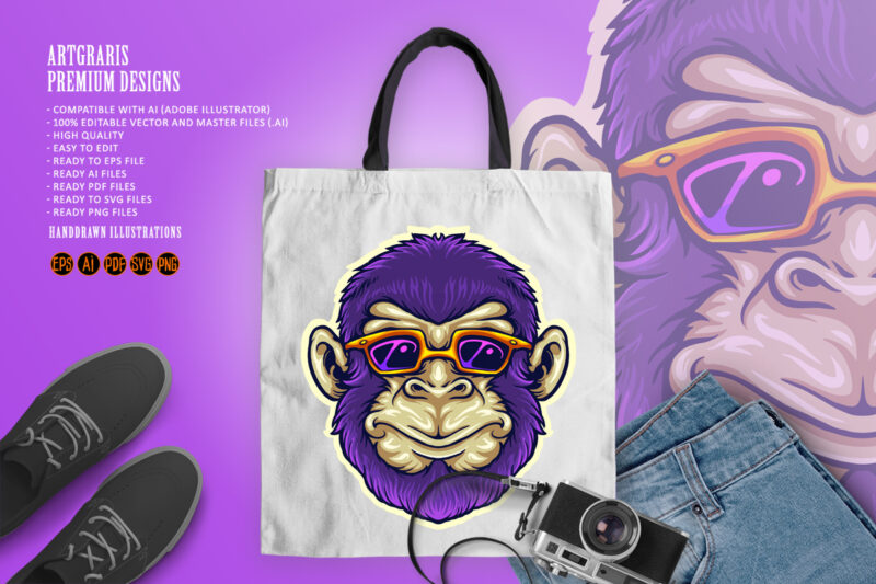 Cool Monkey Head Sunglasses Mascot