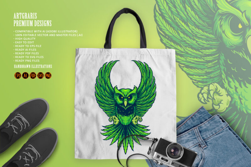 Weed Owl Leaf Cannabis Illustrations