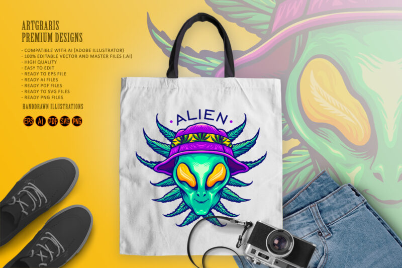 Alien Summer Weed Cannabis Mascot