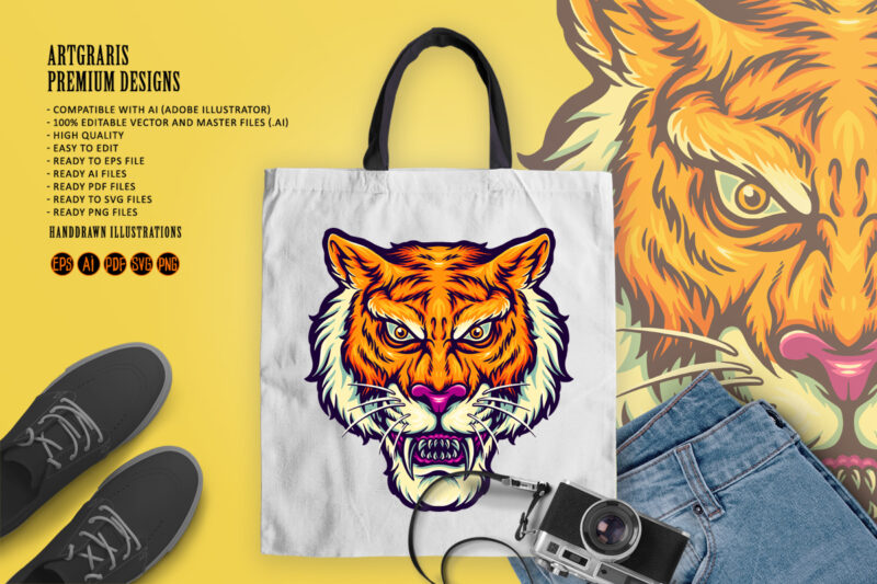 Angry Tiger Head Mascot Illustrations