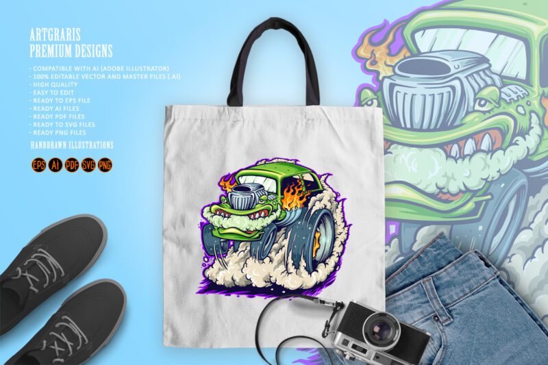 Hot Road Car Monster Vape Illustrations